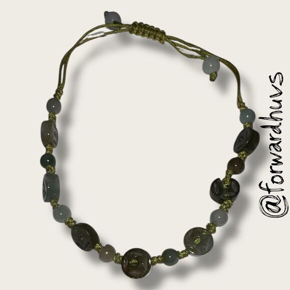 Jade Engraved Beads Beaded Bracelet with Adjustable Cord - Picture 6 of 7